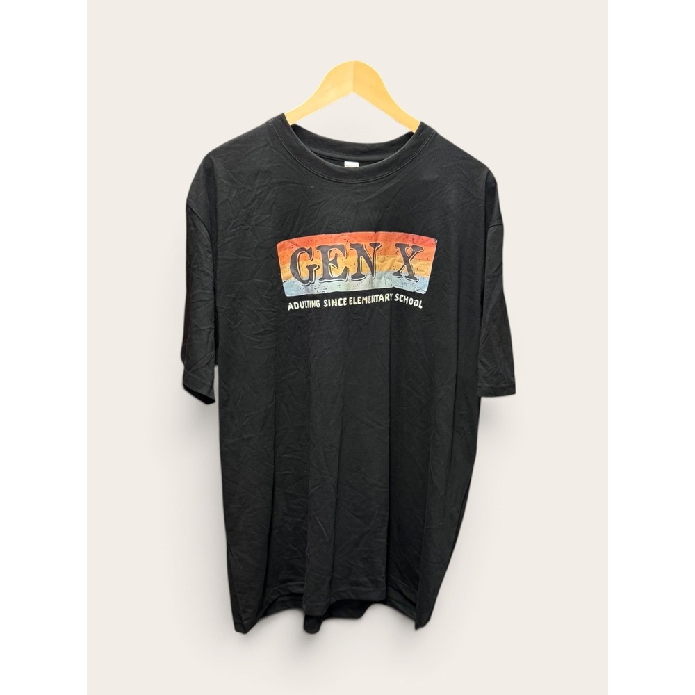 Gen X Adulting Since Elementary School Graphic Tee Black 3XL Retro Sunset Shirt
